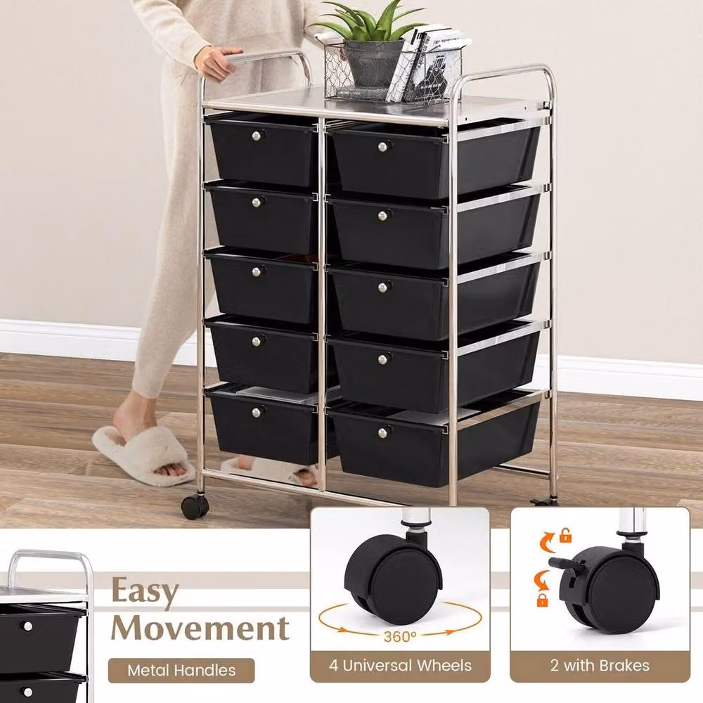 FORGEVIO Mobile Rolling Utility Cart in Black Metal for Office, Kitchen or Living Room – 4