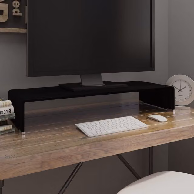 Berkfield Home Black Glass TV Stand and Monitor Riser, W/D/H: 80 x 30 x 13 cm – 1