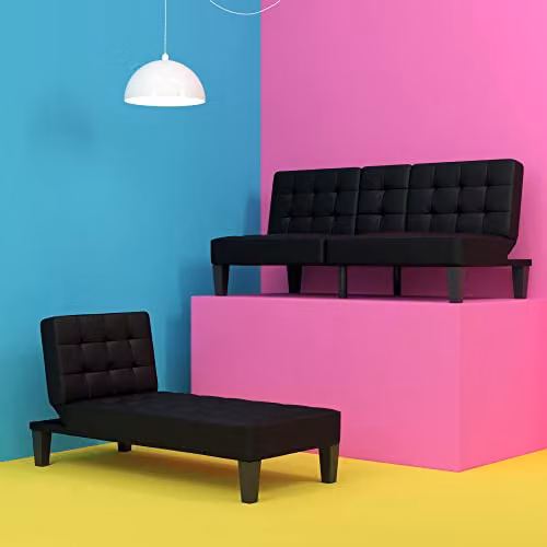 DHP Furniture Adalynn Convertible Sofabed in Black Faux Leather, W/D/H: 182 x 88 x 80 cm – 7