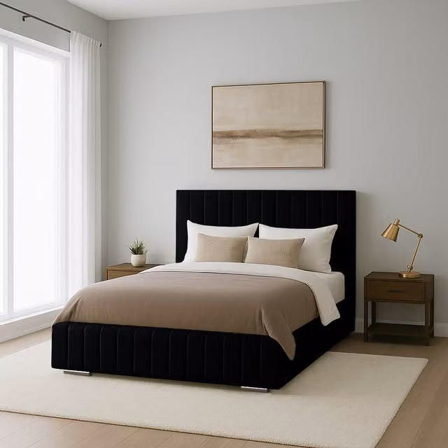 Desire Deco Ammara Upholstered Velvet Bed Frame, Black, 90 x 190 cm
