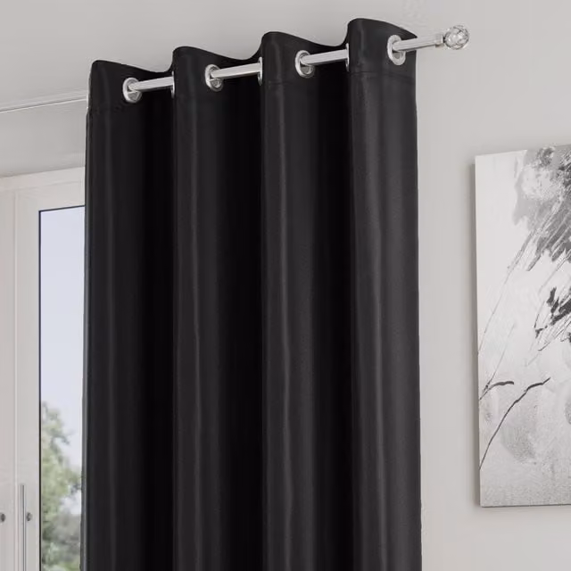 Enhanced Living Nightfall Plain Black Thermal Blockout Single Eyelet Door Curtain, W: 168 cm, H: 214 cm