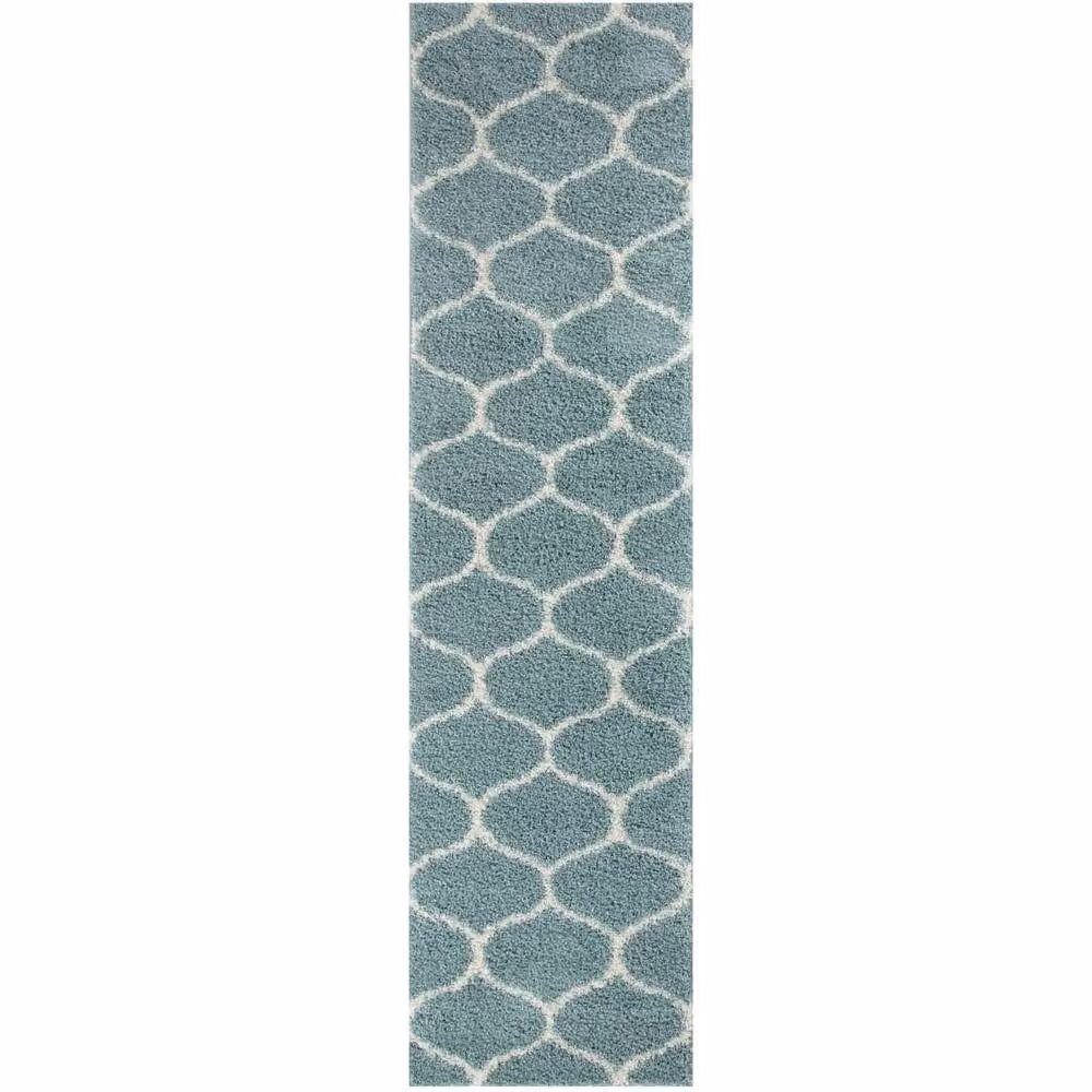 THE RUGS Moroccan Soft High Pile Shaggy Trellis Rug, Duck Egg Blue, W: 140 cm, D: 200 cm – 4