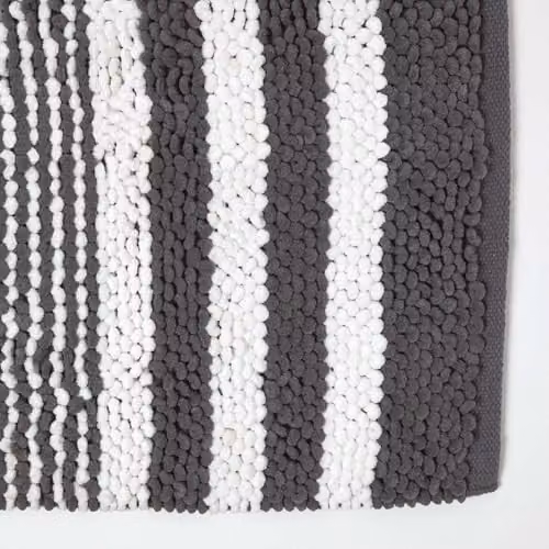 Homescapes Striped Cotton Bath Mat, White and Grey, W/D/H: 50 x 80 cm – 5