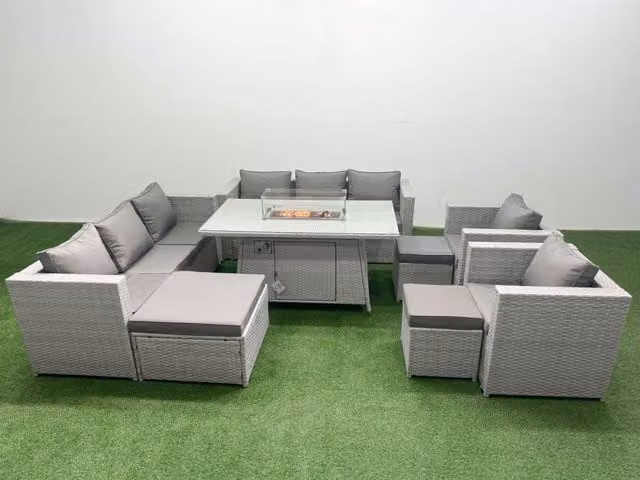 Fimous 11 Seat PE Rattan Outdoor Garden Lounge Sofa Set in Light Grey