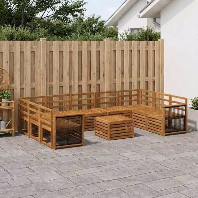 Berkfield Home Modern Solid Acacia Wood Garden Sofa Set in Brown with Matching Ottoman – 1
