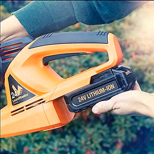 LawnMaster MX 24V Cordless Reciprocating Hedge Trimmer with Rechargeable Battery and Charger, Orange, 52 cm Blade – 6