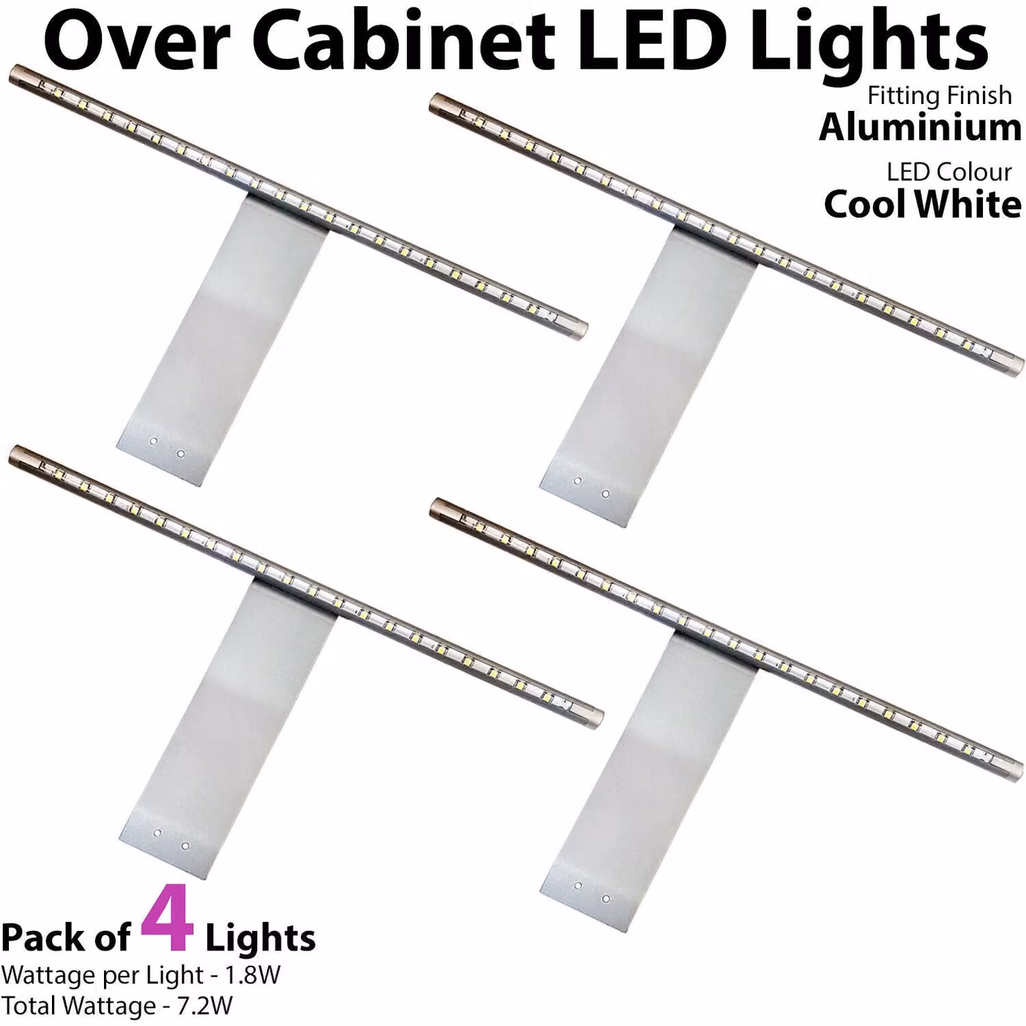 Loops 4x Over Cabinet LED Light and Driver Kit in Cool White with Silver Aluminium Finish – 2