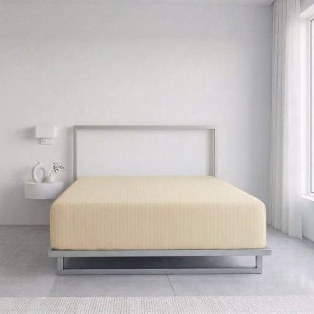 Snug City Luxury Mako Satin Stripe T250 Cotton Rich Extra Deep 30cm Fitted Sheet in Beige, Size: King (180 x 200 cm)