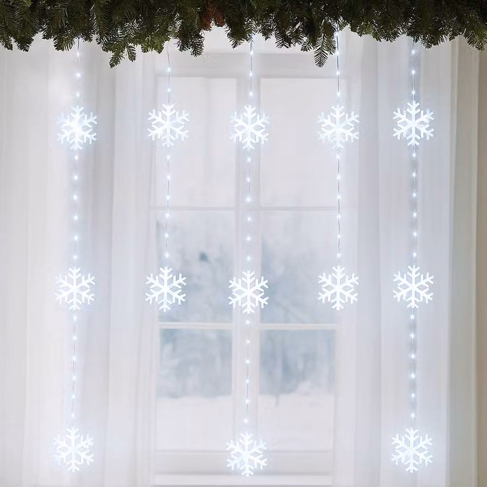 Voltico Snowflake Curtain Lights, 234 White LEDs, W/H: 1.2 x 0.9 m – 3