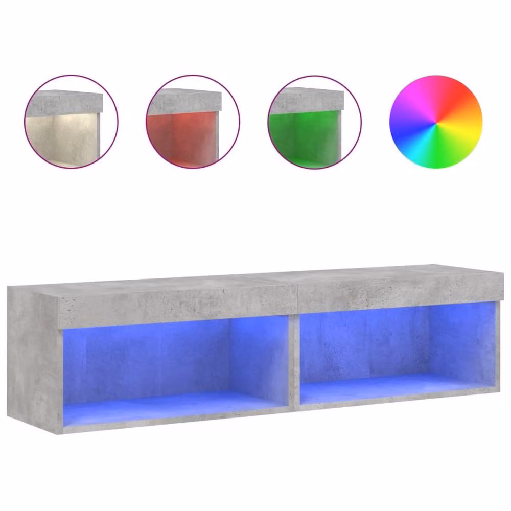 Berkfield Home Modern TV Cabinets with LED Lights, 2 Pieces, Concrete Grey, W/D/H: 60 x 30 x 30 cm – 3