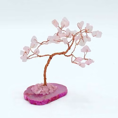 KDMD Rose Quartz Gemstone Bonsai Tree with Pink Agate Base (35 Stones) – 2