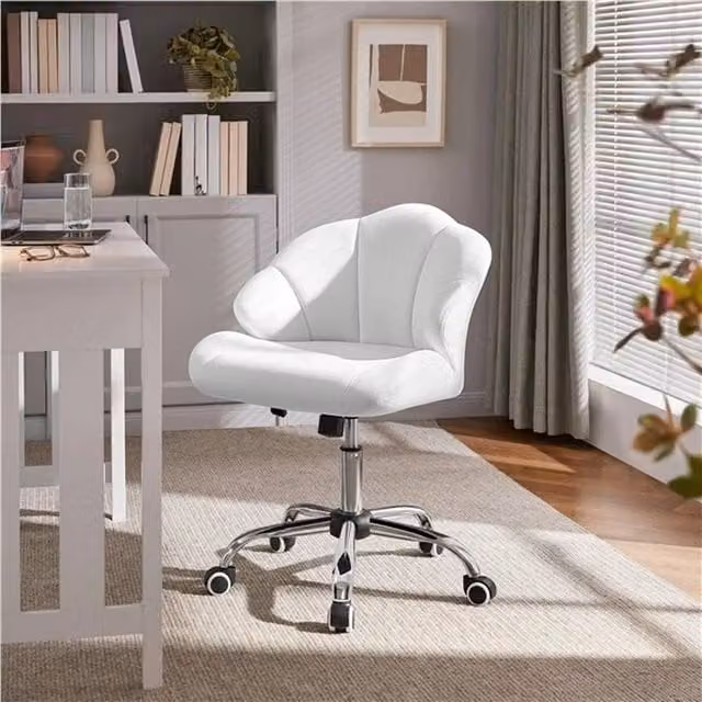 EONLION White Modern Velvet Swivel Home Office Task Chair