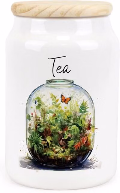 Purely Home Floral Ceramic Tea Storage Canister in Green and White