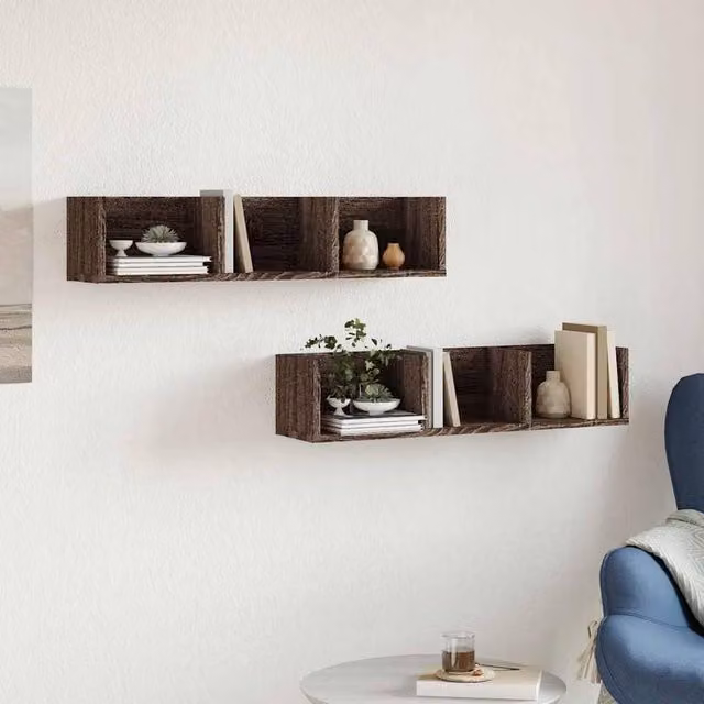 Berkfield Home Wall Mounted Cabinets, 2 Piece, Brown Oak, W: 75 cm, D: 18 cm, H: 16.5 cm – 1
