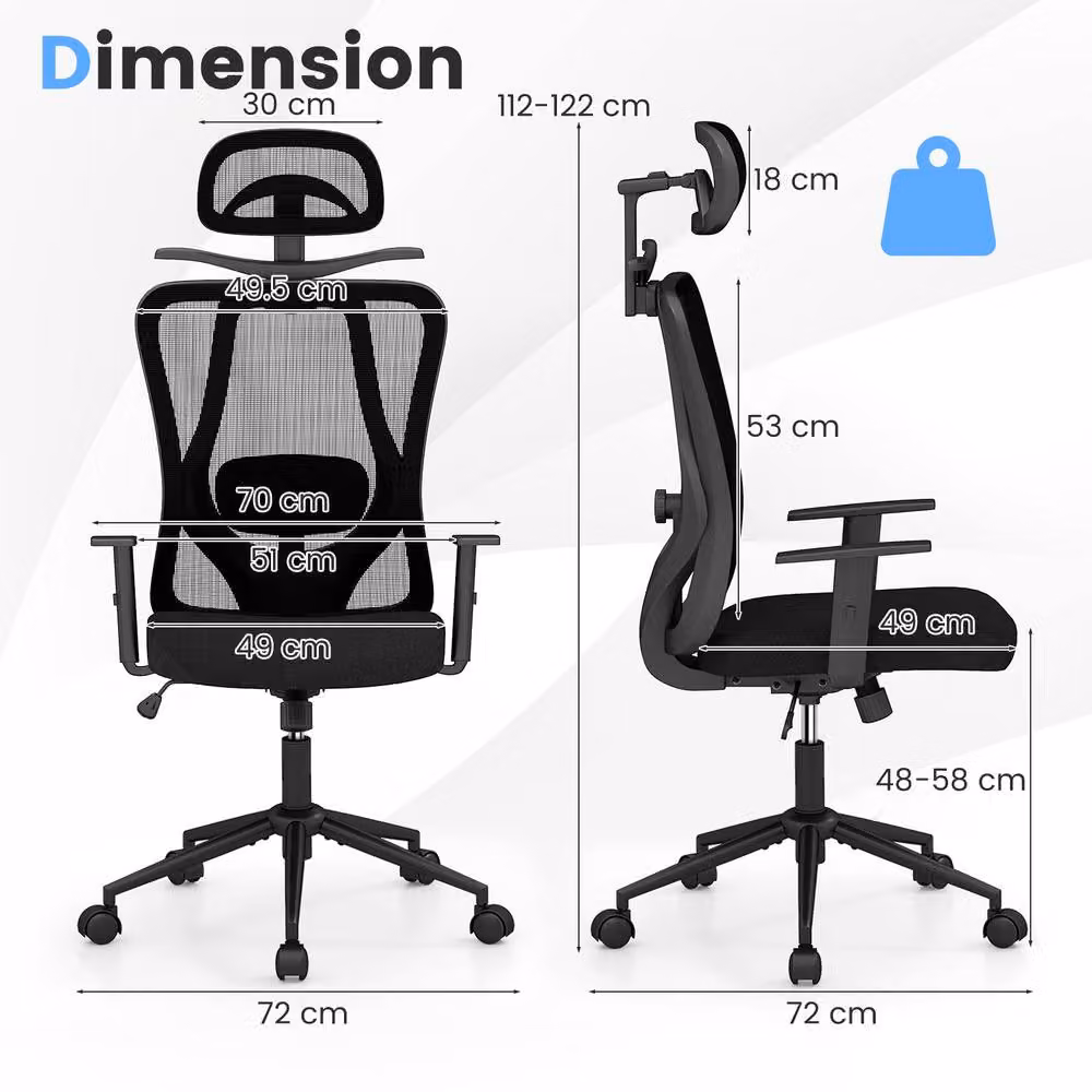 Costway Ergonomic Office Chair in Black with Adjustable Lumbar Support, Armrests and Headrest – 2