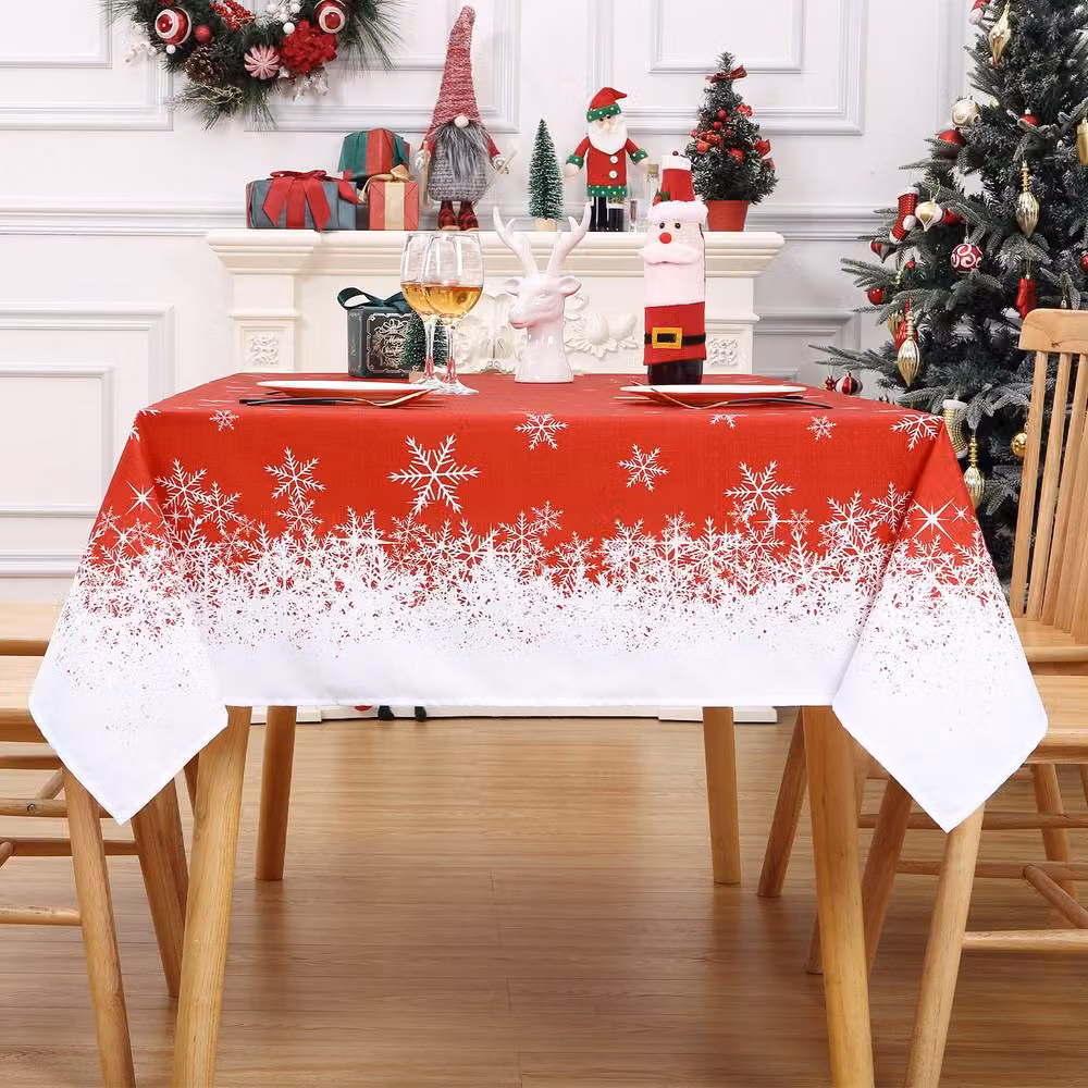 London Boutique 2-Piece Snowflake Christmas Tablecloth Set in Red and White, W: 137.16 cm, D: 200.66 cm – 5