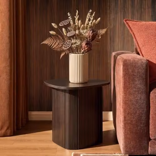 OHS Madison Ribbed Round Side Table in Chocolate Brown, W/D/H: 39 x 39 x 55 cm