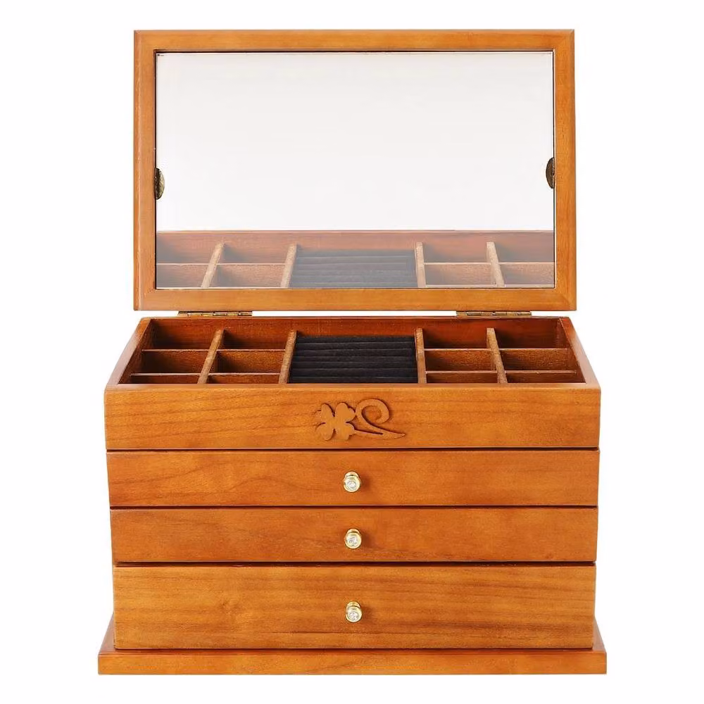 Kelvenix Large Capacity Wooden Jewelry Box and Organiser in Brown – 3