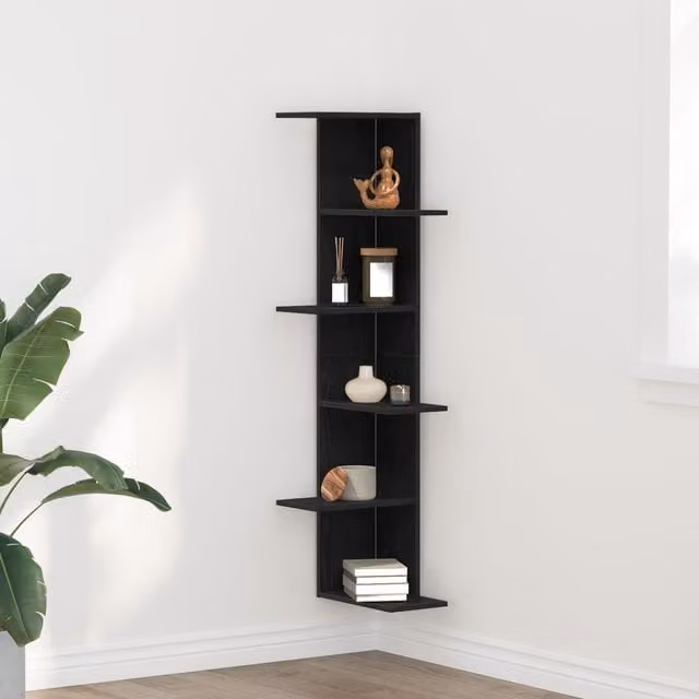 Berkfield Home Black Oak Wall Mounted Corner Shelf