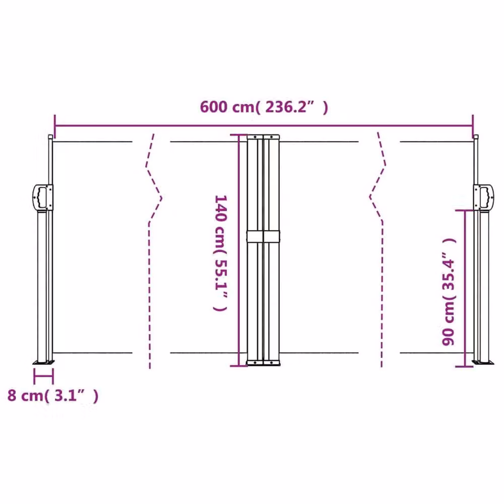 Berkfield Home Red Retractable Single Side Awning with Drop Arm, W: 600 cm, H: 140 cm – 6