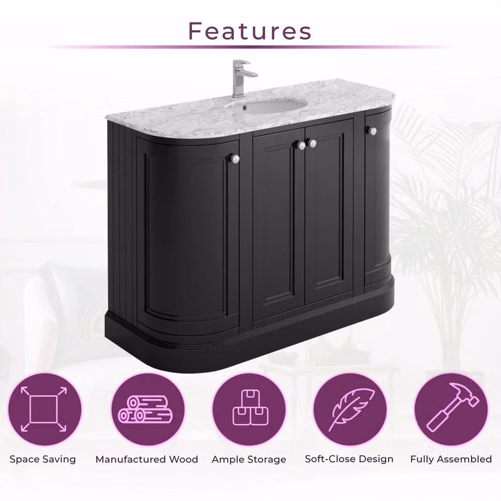 PAWNORA Traditional Freestanding Bathroom Vanity Unit in Matt Black, W: 120 cm – 5