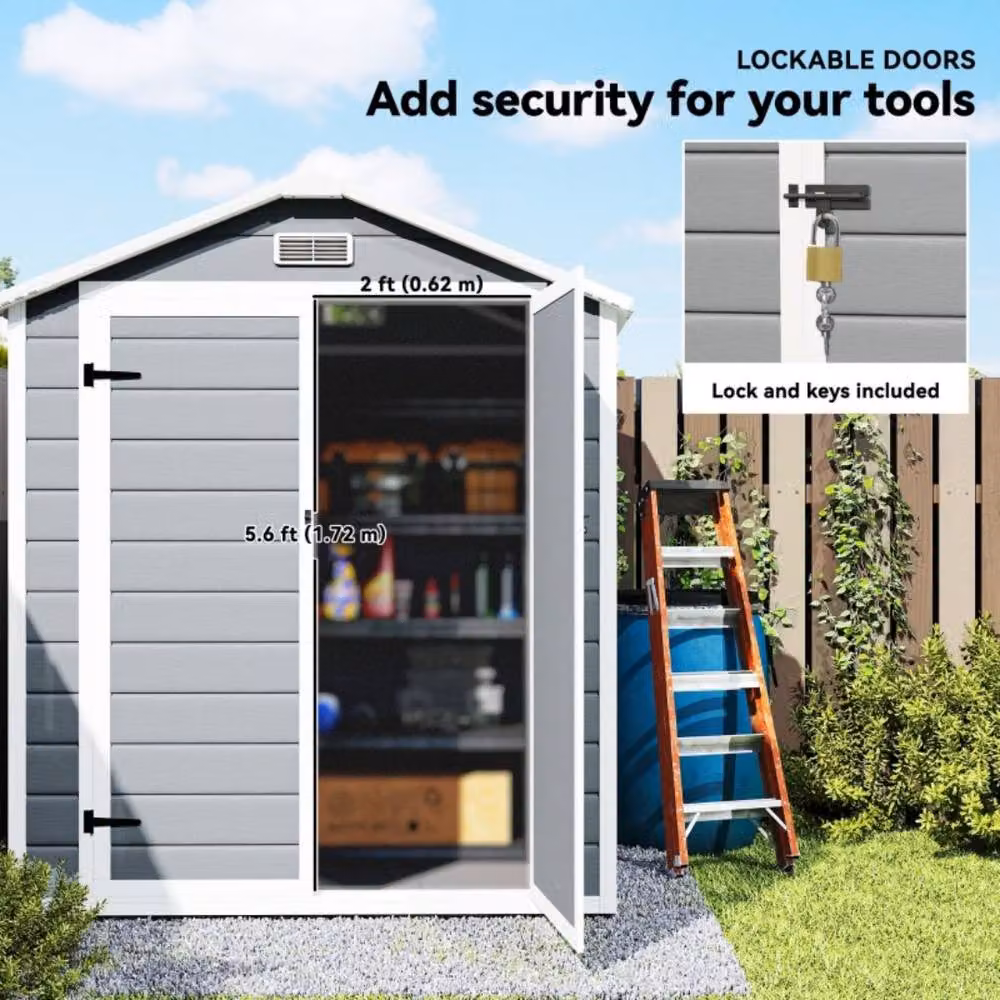 STILVORA Grey Garden Storage Shed with Double Doors and Window, W/D/H: 210 x 163 x 114 cm – 4