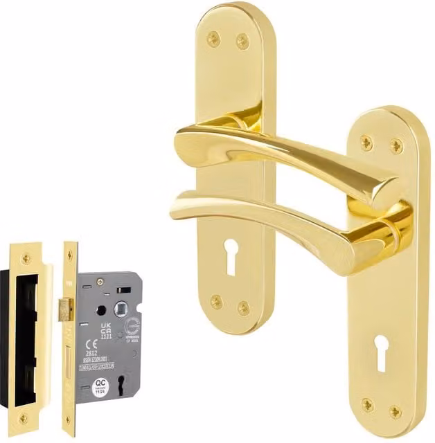 AFIT Polished Brass Twist Door Handle Sashlock Escutcheon Set in Gold, 1 Pair, W/D/H: 15.0 x 17.5 x 15.0 cm – 1