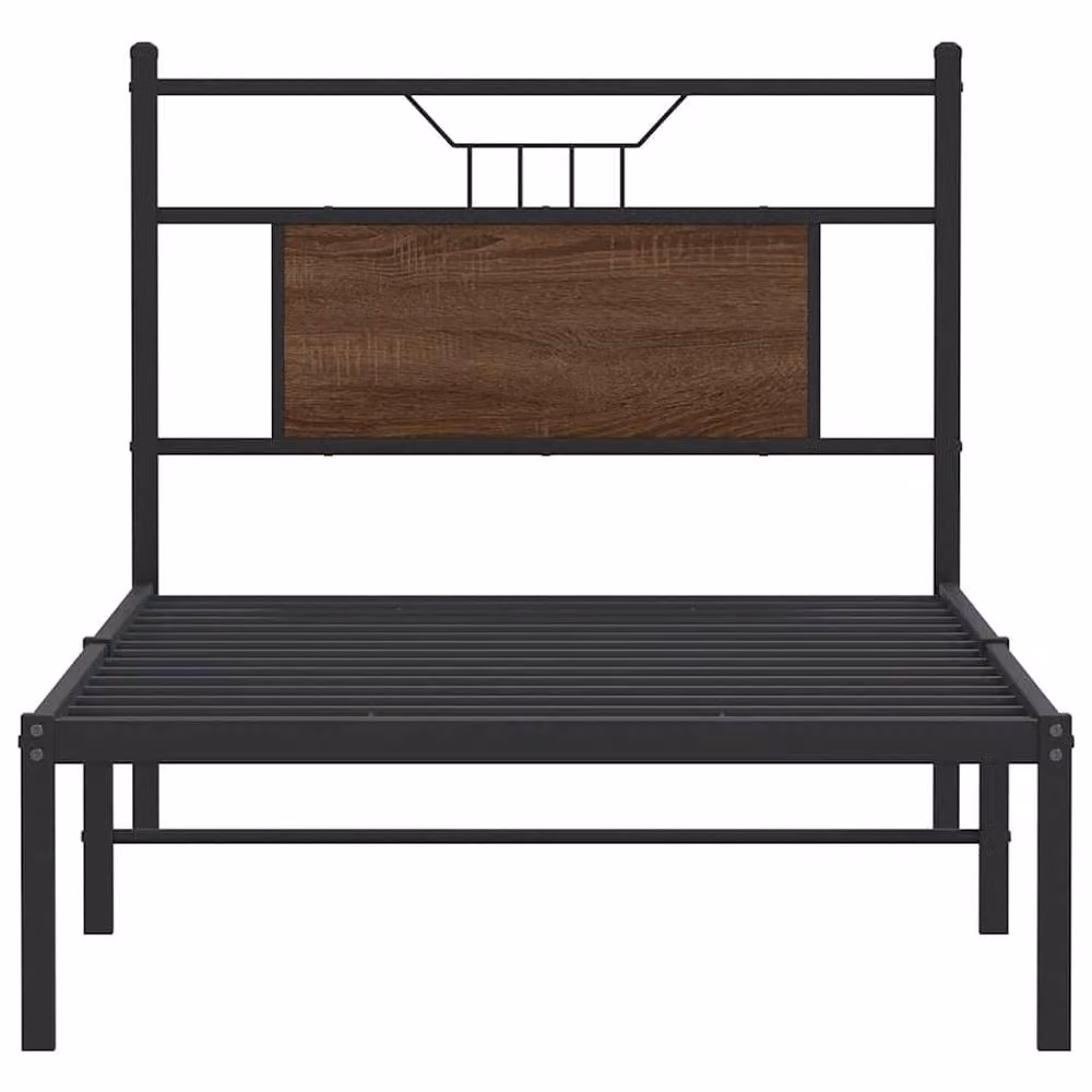 Berkfield Home Small Single Decorative Wood and Metal Bed Frame, Brown Oak, W/D/H: 75 x 190 x 91.5 cm – 3