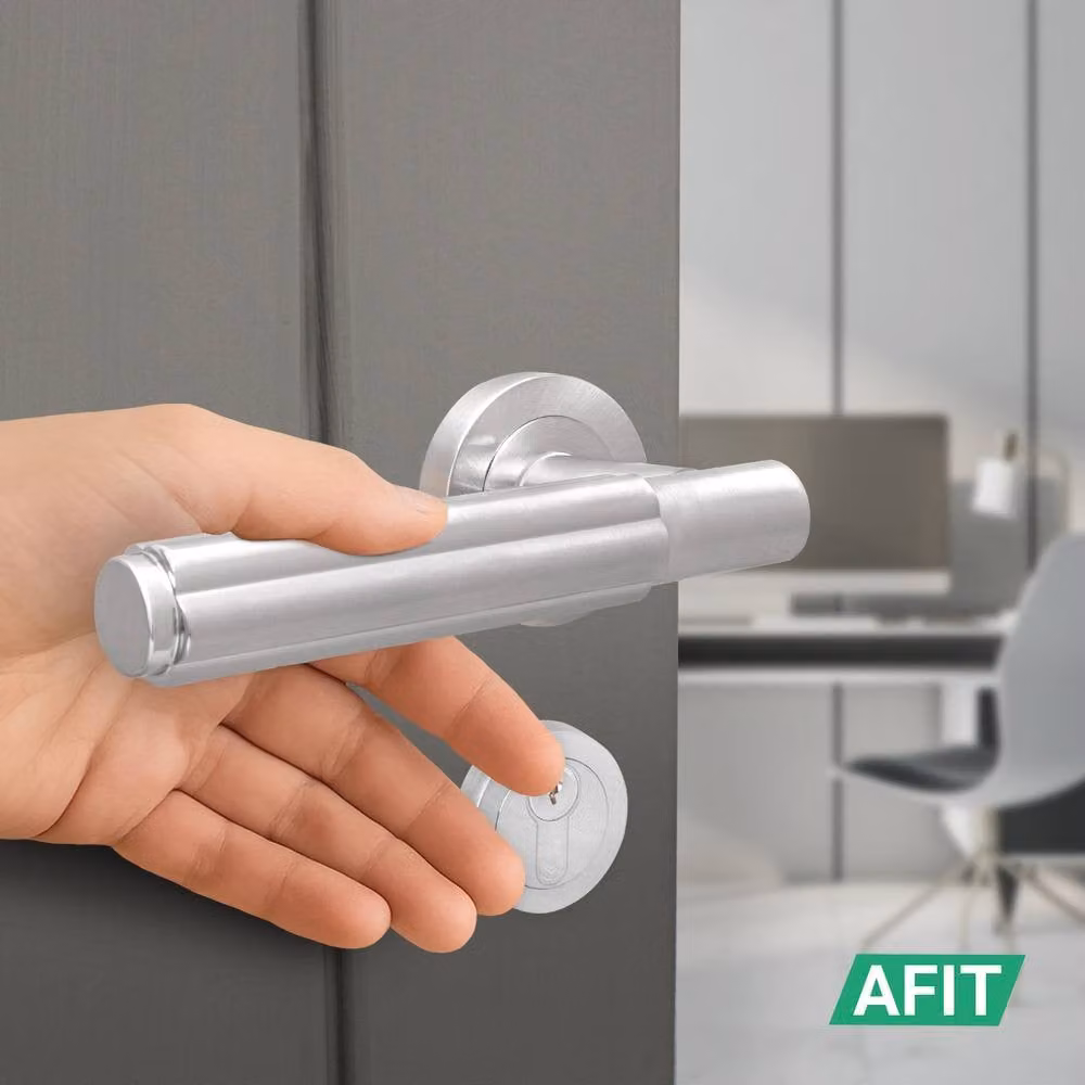 AFIT Satin Silver Fire Door Handle, Euro Lock Thumbturn Cylinder Set and Hinges, W: 150 mm x H: 150 mm – 4