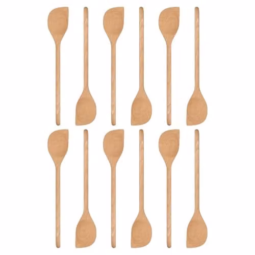 Argon Tableware Brown Wooden Cooking Spoons, Pack of 12, Heat Resistant and Non-Scratch – 1