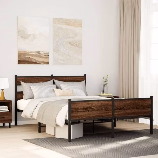 Berkfield Home Metal Bed Frame in Brown Oak, W: 160 cm, D: 200 cm – 1