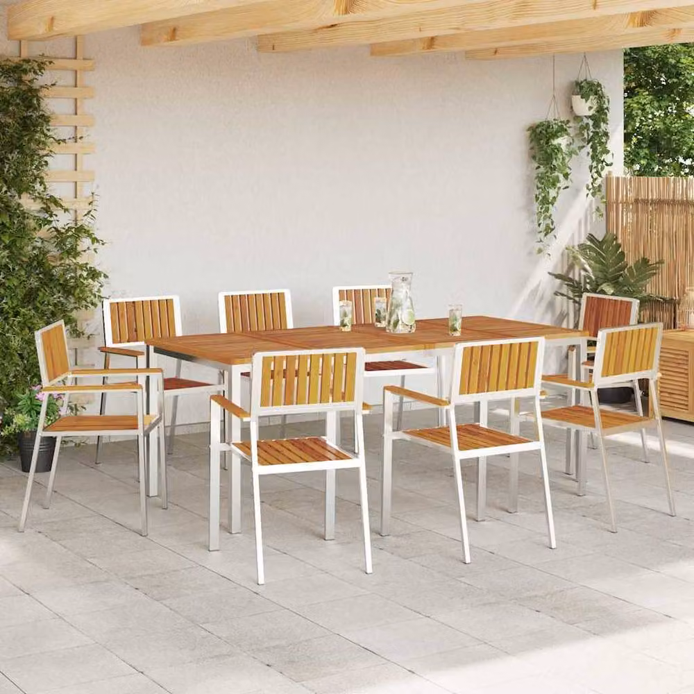 Berkfield Home Set of 8 Stacking Garden Chairs in Brown Solid Acacia Wood, W: 54.5 cm, D: 56 cm, H: 87 cm – 3