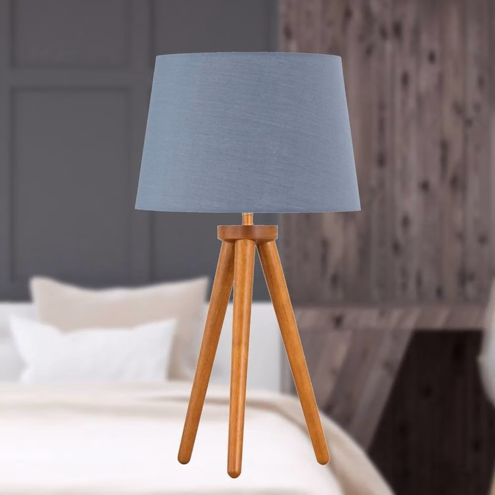 First Choice Lighting Voyage Wood Table Lamp with Grey Fabric Shade – 2