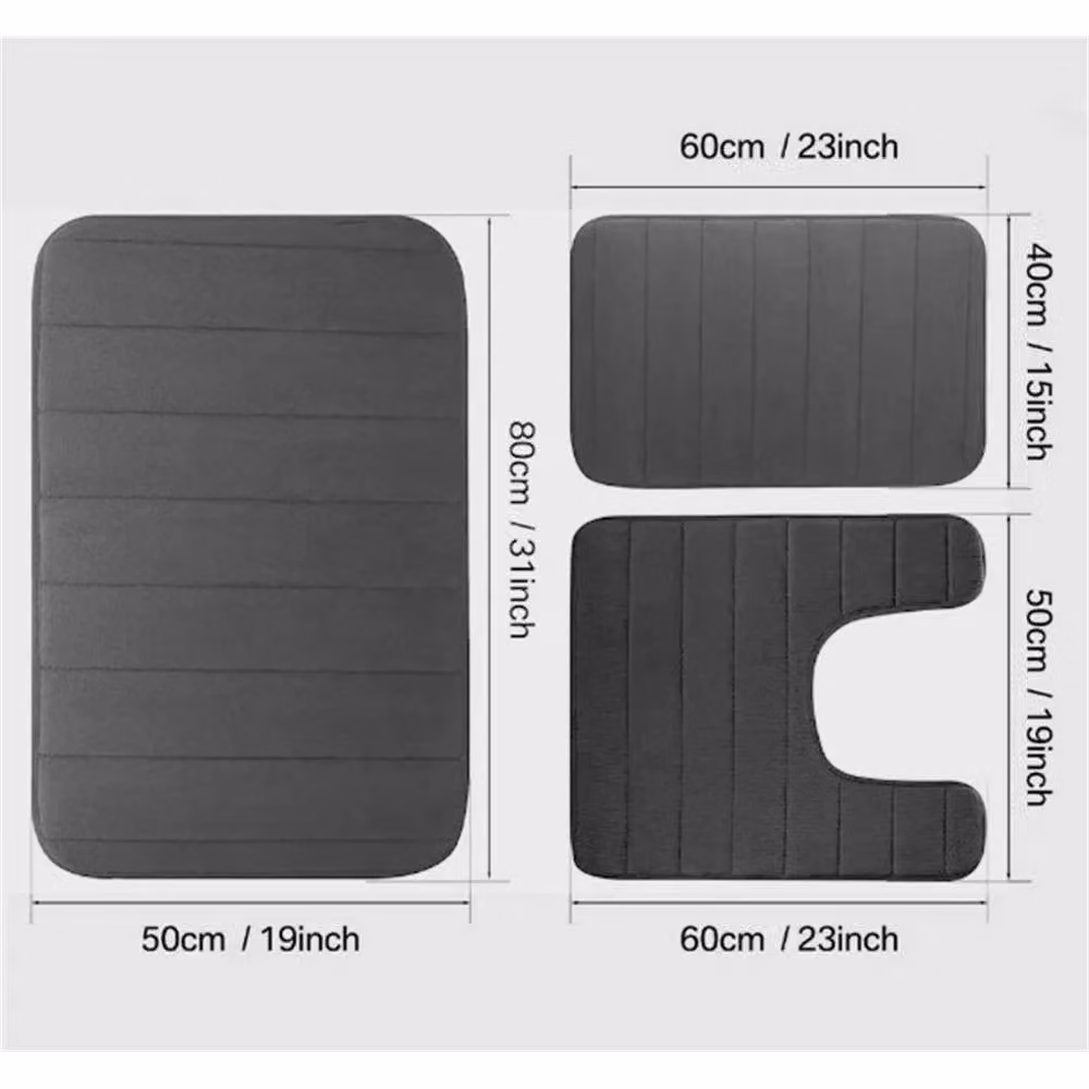 Nordara Grey 3-Piece Memory Foam Non-Slip Bath Mat and Toilet Rug Set – 2