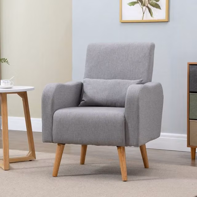 HOMCOM Scandinavian Fabric Armchair with Armrests and Anti-slip Pads in Grey