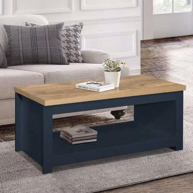 Birlea Modern Rectangular Oak Coffee Table in Blue, Grey and Silver