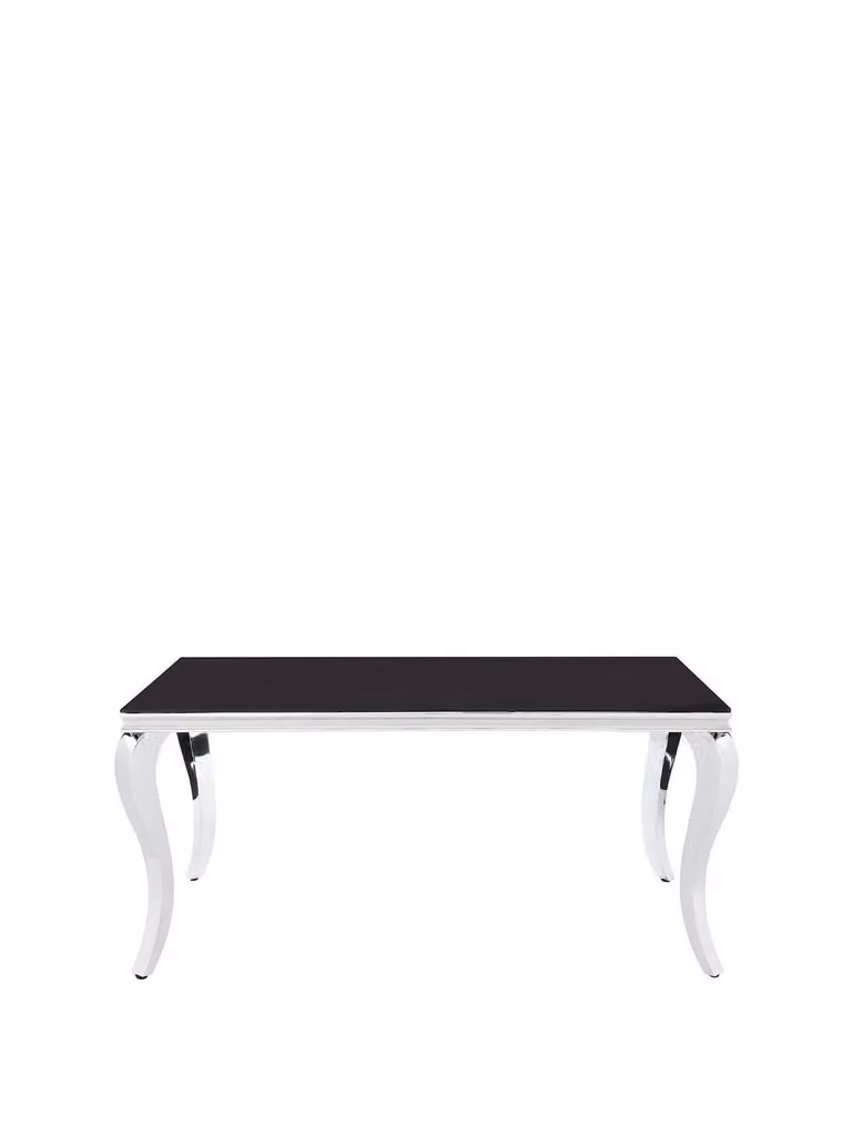 Grace Modern Rectangular Dining Table with Black Glossy Glass Top and Chrome Legs