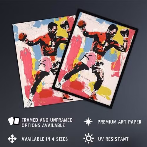 Artery8 Boxer Sport Portrait Boxing Gloves Multicolour Wall Art Paper Poster Print W/H: 46 x 61 cm – 2