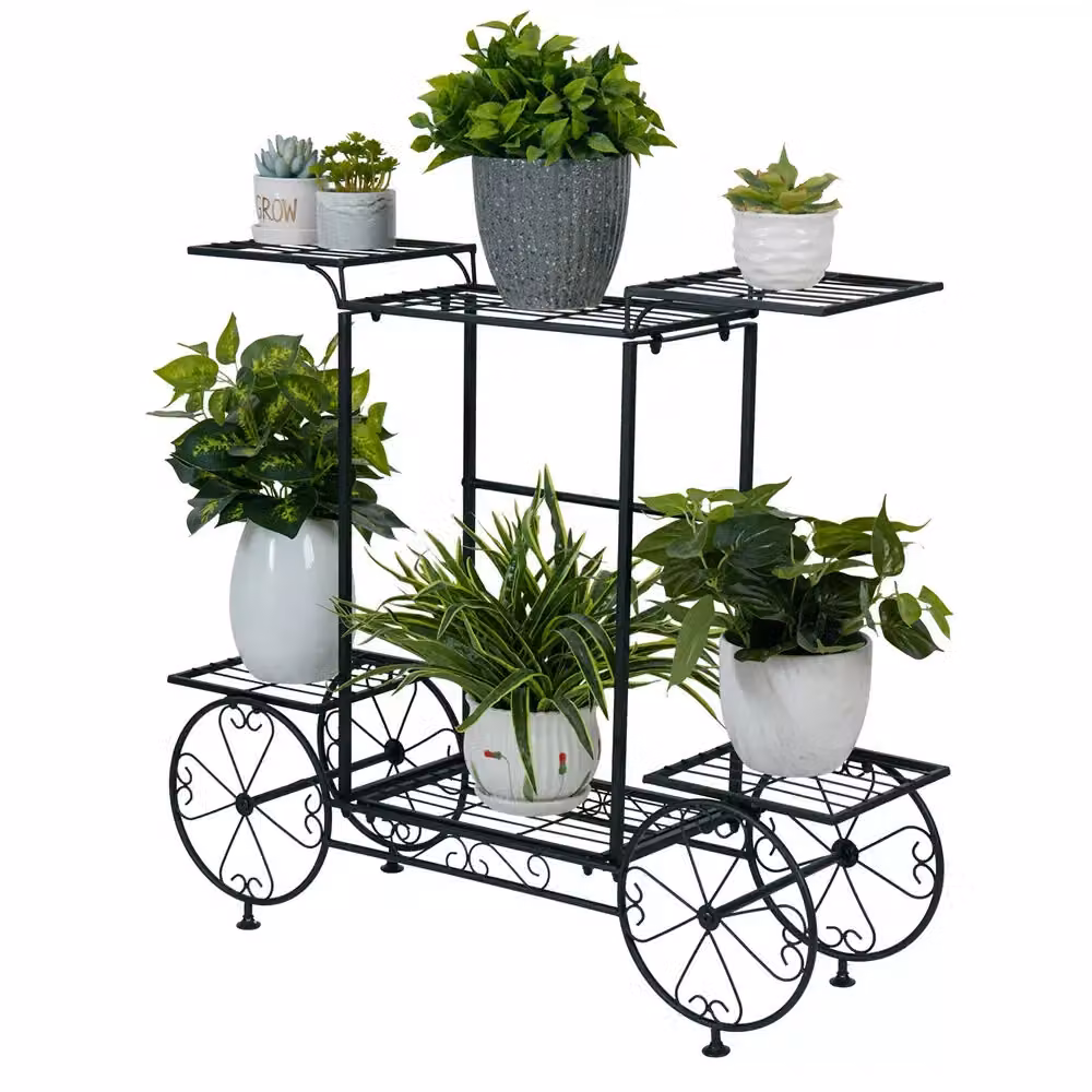 Pirlo Plush 6-Tier Metal Plant Stand Organiser in Matt Black for Indoor and Outdoor Use – 2