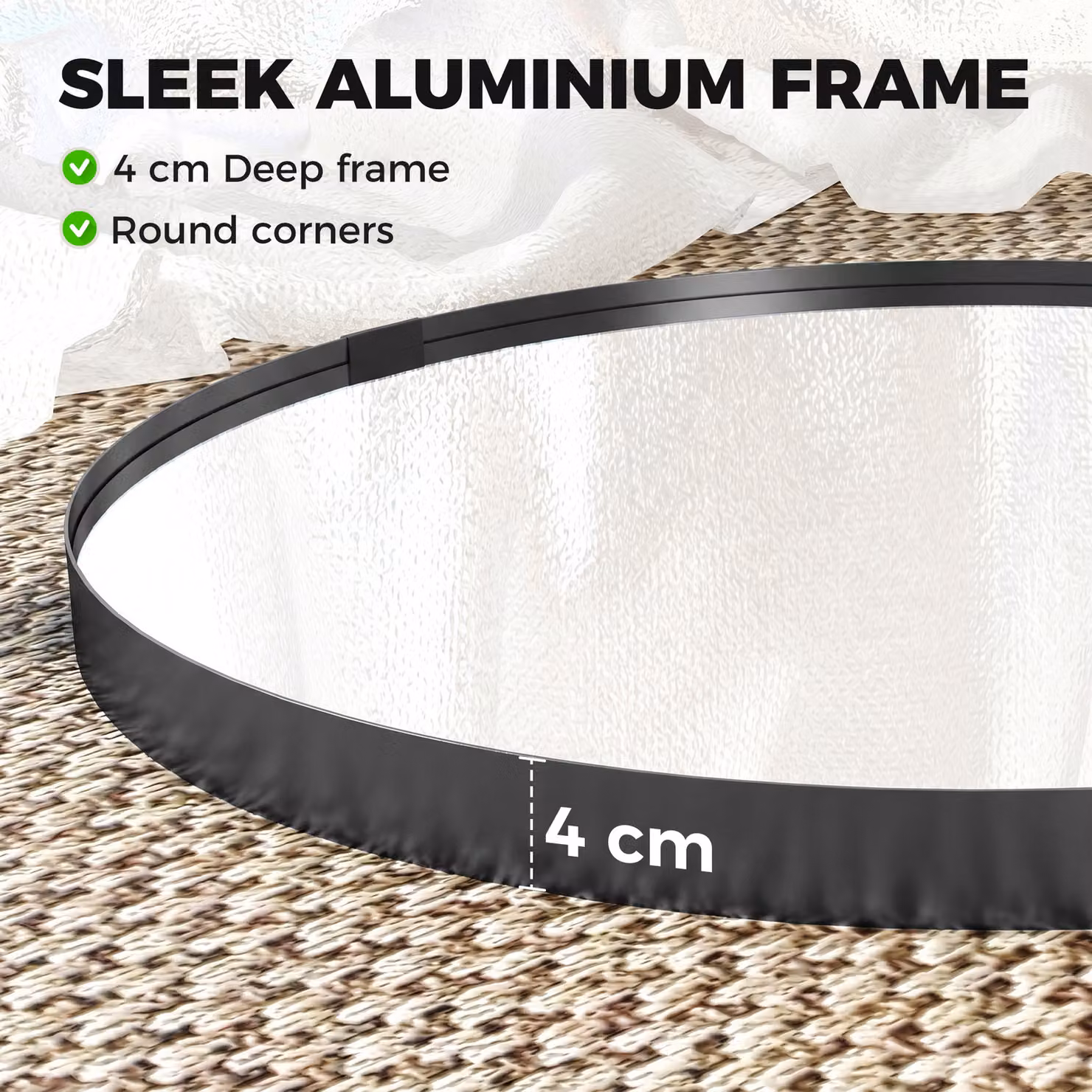 HOMCOM Round Wall Mounted Bathroom Mirror with Tempered Safety Glass and Aluminium Alloy Frame, Black, Diameter: 61 cm – 2