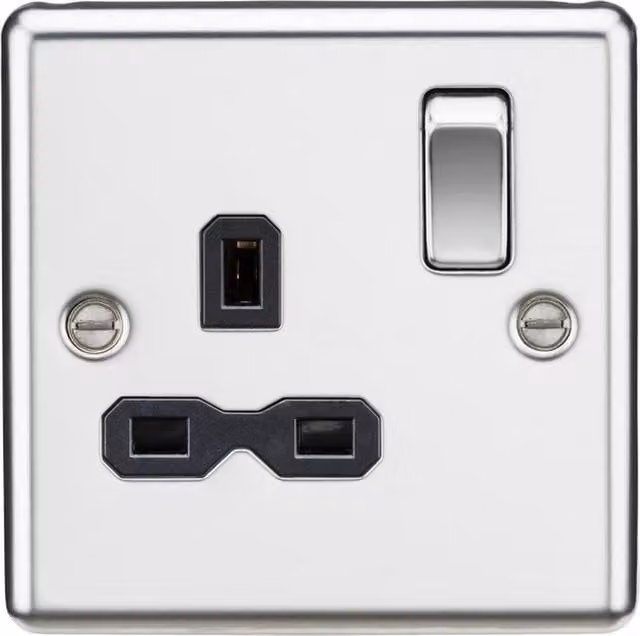 Knightsbridge 13A 1G DP Switched Socket with Black Insert, Polished Chrome, Rounded Edge