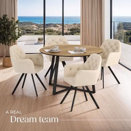 tectake Set of 4 Lucia Armchairs in Beige with Geometric Pattern and Metal Legs – 2