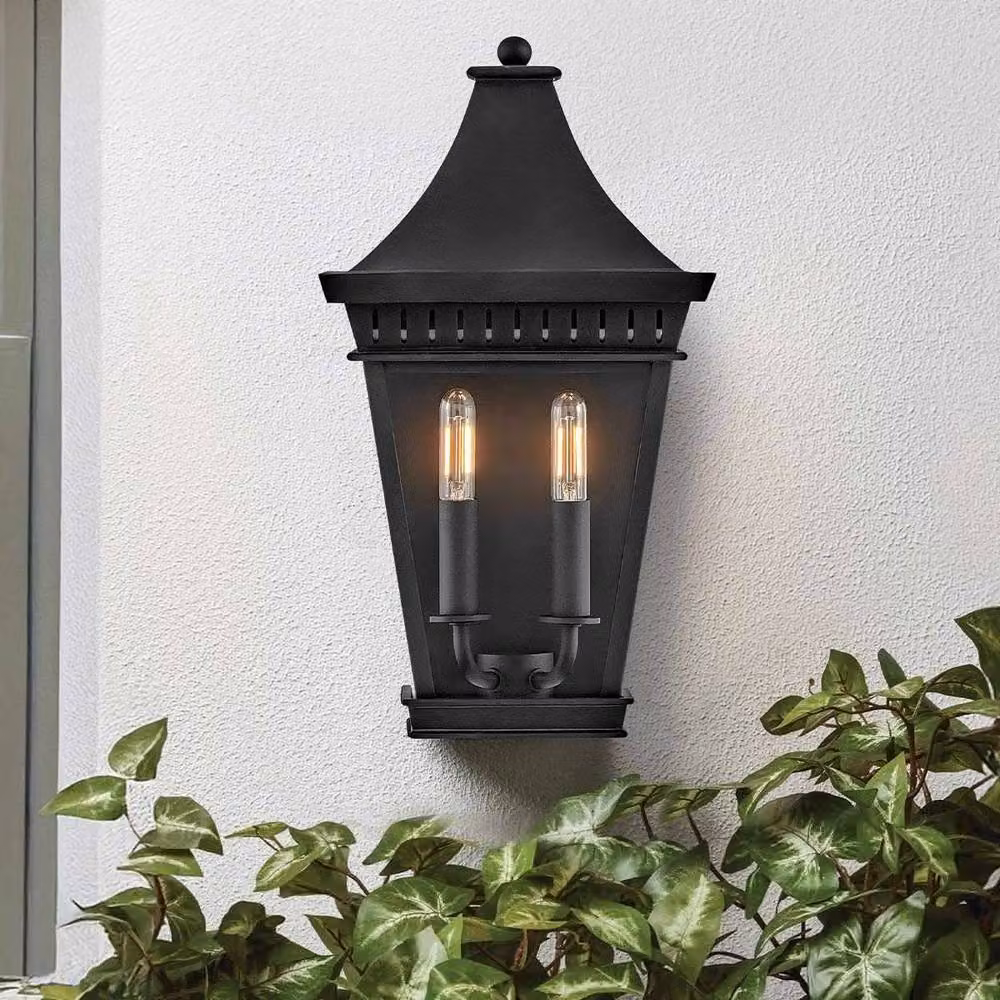 Hinkley Chapel Hill Outdoor Wall Lantern in Museum Black with Transparent Glass, IP44, 2x E14 – 2
