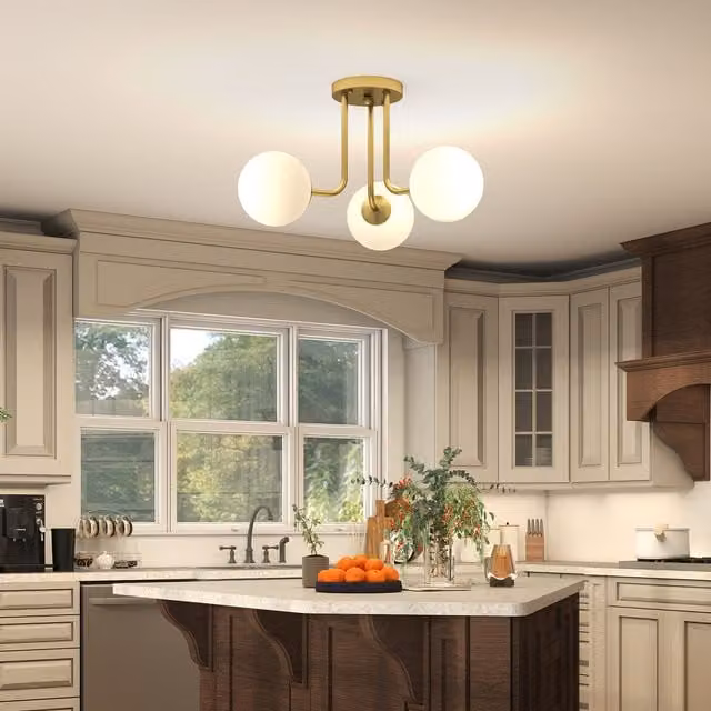 HOMCOM Modern Gold Tone Ceiling Light with 3 Glass Sphere Shades
