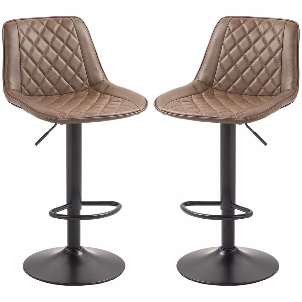 STILVORA Set of 2 Modern Adjustable Height Swivel Bar Stools in Brown Synthetic Leather – 4