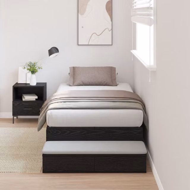 Berkfield Home Black Oak Engineered Wood Storage Bed Frame with Drawers W/D/H: 90 x 190 cm – 1