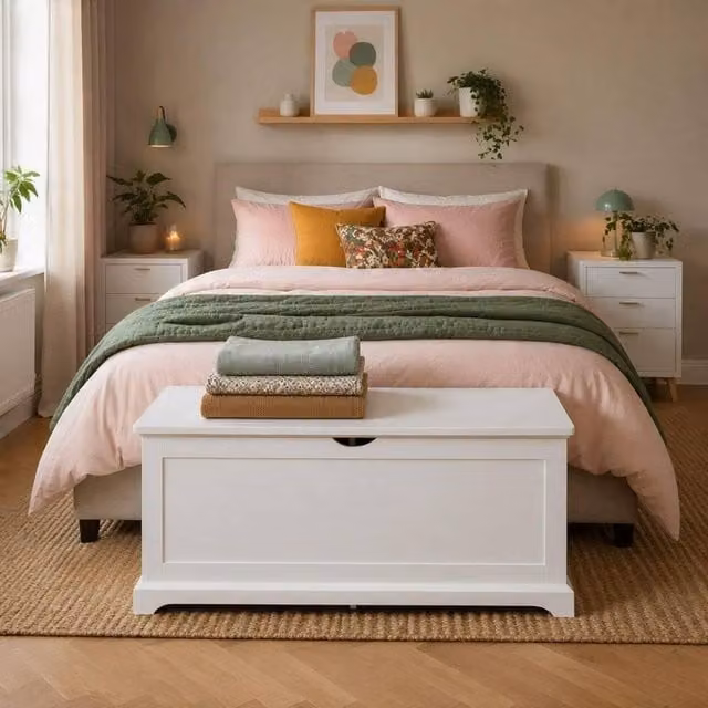 Home Source Bromwell Wooden Storage Box and Bedroom Blanket Chest, White, W: 112.0 cm, D: 45.0 cm, H: 40.0 cm – 1