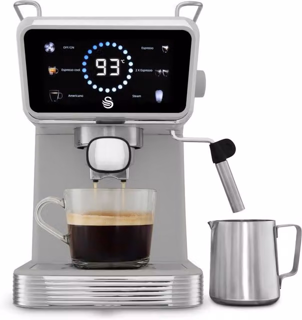 Swan Digital Espresso Coffee Machine with Steam Wand and Touch Display in Grey