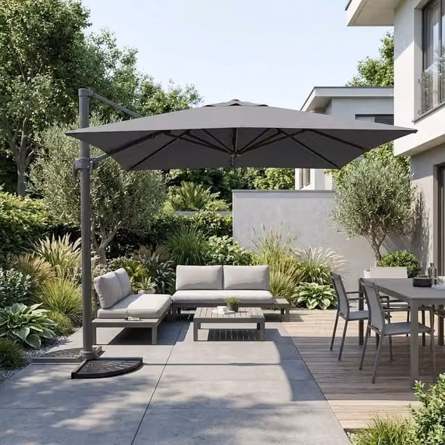 Garden Greatness Pagoda Deluxe Cantilever Square Parasol in Dark Grey with Aluminium Frame and UPF 50+ Polyester Canopy – 1