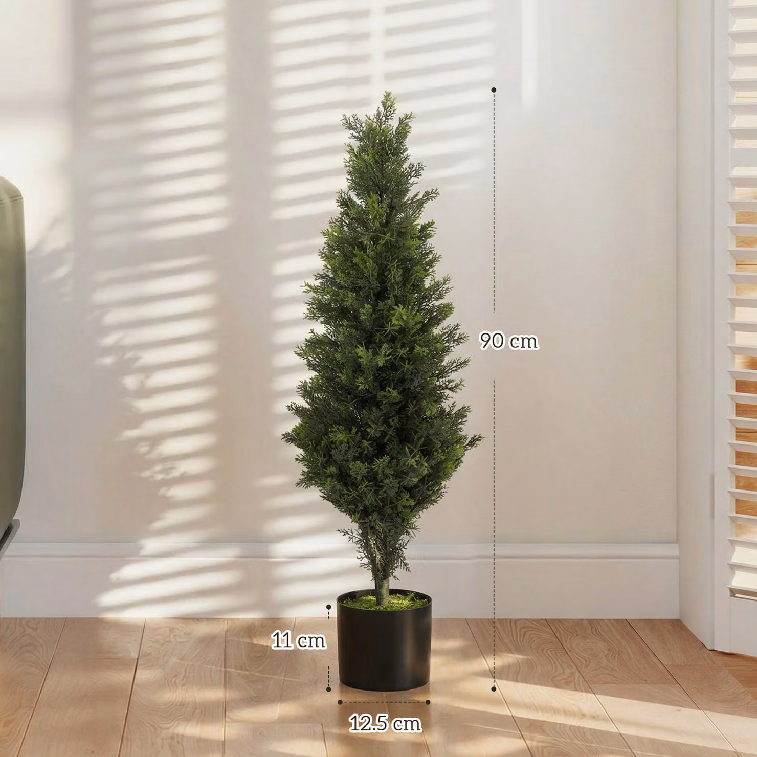 HOMCOM Set of 2 Green Artificial Cypress Trees with Weighted Pots, Height: 90 cm – 3